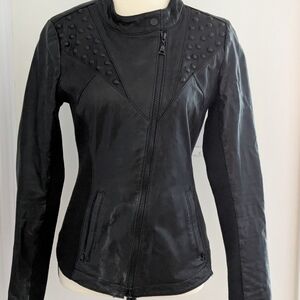 Danier Black Leather Jacket with Studded Detail
